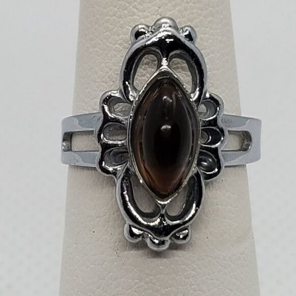 Adjustable Silver Tone & Brown Ring - Picture 1 of 4